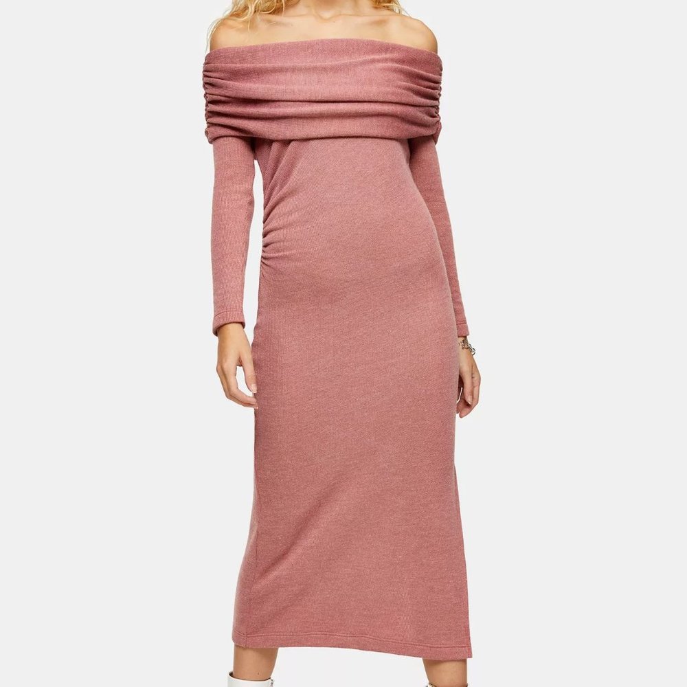 NWT Topshop Blush Cut & Sew Bardot Midi Dress Sz10